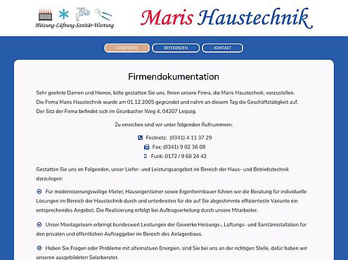 Screenshot responsive Website Maris Haustechnik