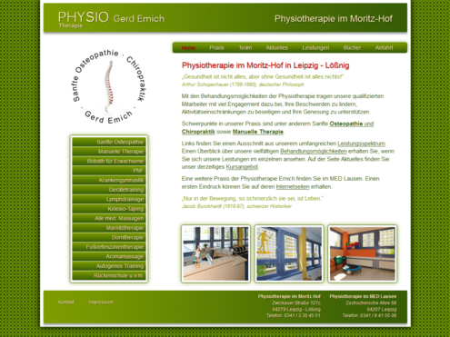 Screenshot Website Physiotherapie Emich im Moritzhof