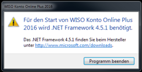 Fehlermeldung beim Start WISO Online Banking 2016 ohne .net